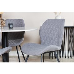 Estelle Round Dining Table ø106 H75 - White / Black, Gemma Dining Chair - Black Legs - Grey Fabric_4