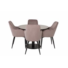 Razzia Dining Table ø106cm - Grey / Black, Comfort Dining Chair - Pink / Black_4