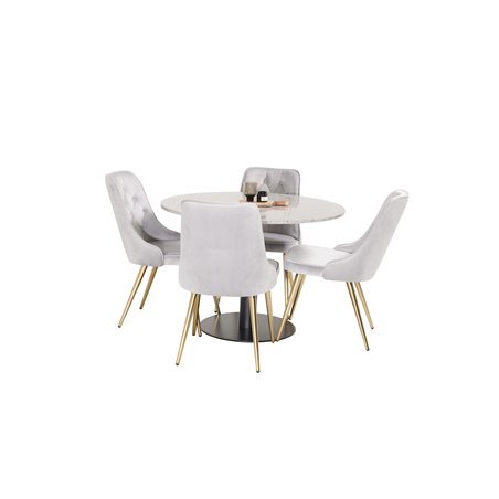 Razzia Dining Table ø106cm - Grey / Black, Velvet Deluxe Dining Chair - Light Grey / Brass_4