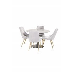 Razzia Dining Table ø106cm - Grey / Black, Velvet Deluxe Dining Chair - Light Grey / Brass_4