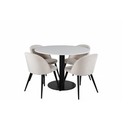 Razzia Dining Table ø106cm - White / Black, Velvet Dining Chair - Beige / Black_4