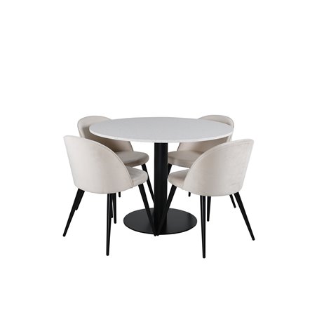 Razzia Dining Table ø106cm - White / Black, Velvet Dining Chair - Beige / Black_4