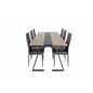 Jakarta Spisebord, 200 * 90 * H75 - Mørk Teak / Sort, Slank spisebordsstol med høj ryg - Sorte Ben - Sort PU_6