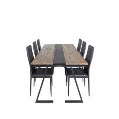 Jakarta Dining Table , 200*90*H75 - Dark Teak / Black, Slim High Back Dining Chair - Black Legs - Black PU_6