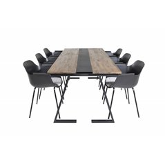 Jakarta Dining Table , 200*90*H75 - Dark Teak / Black, Comfort Plastic Dining Chair - Black Legs -Black Plastic_6