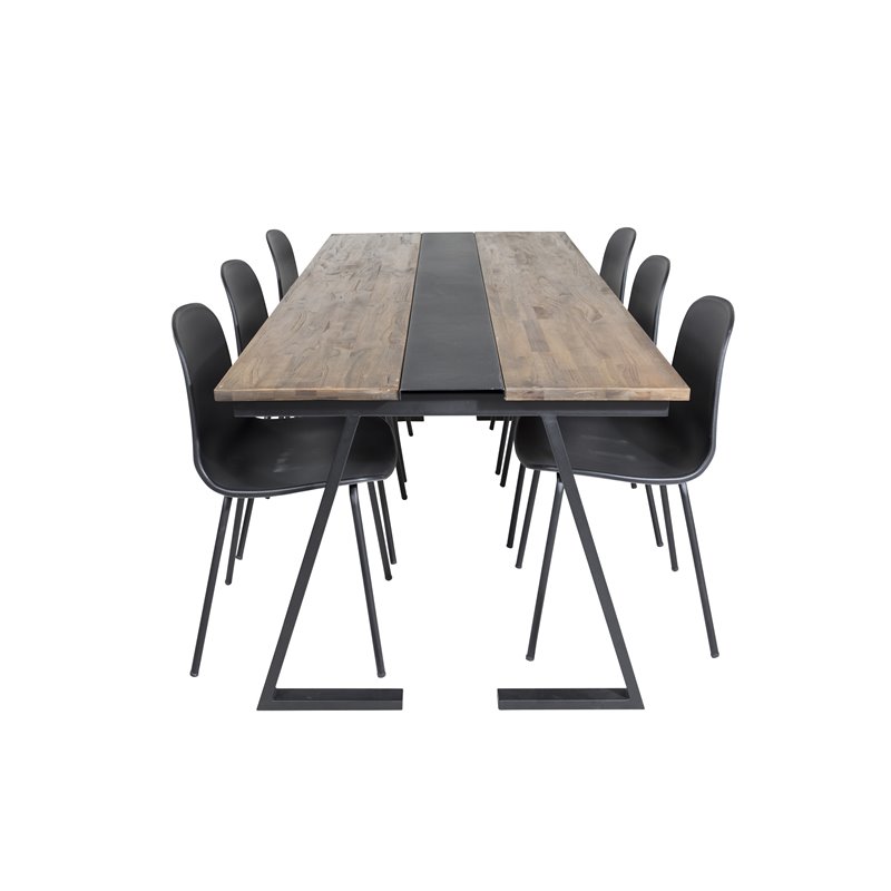 Jakarta Dining Table , 200*90*H75 - Dark Teak / Black, Arctic Dining Chair - Black Legs - Black Plastic_6