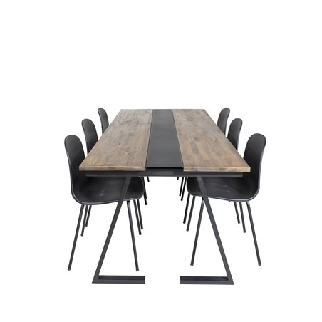 Jakarta Spisebord, 200 * 90 * H75 - Mørk Teak / Sort, Arctic Dining Chair - Sorte Ben - Sort Pla stic_6