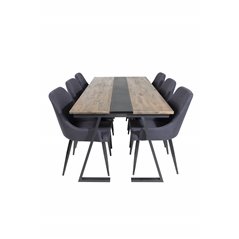 Jakarta Dining Table , 200*90*H75 - Dark Teak / Black, Plaza Dining Chair - Black Legs - Black Fabric_6