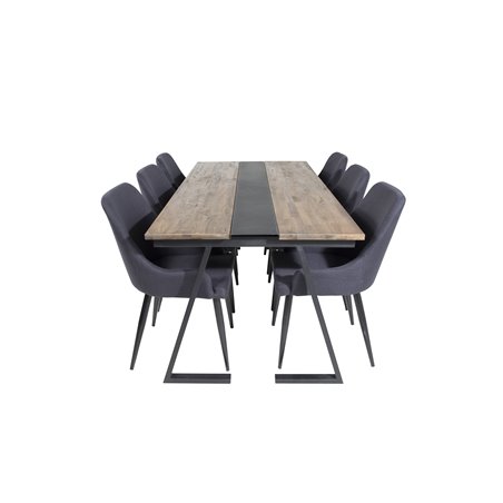 Jakarta Dining Table , 200*90*H75 - Dark Teak / Black, Plaza Dining Chair - Black Legs - Black Fabric_6