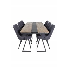 Jakarta Dining Table , 200*90*H75 - Dark Teak / Black, Velvet Deluxe Dining Chair - Black Legs - Black Fabric_6