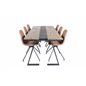 Jakarta Dining Table , 200*90*H75 - Dark Teak / Black, Polar Dining Chair with Spin function - black Legs - Brown PU - White Sti