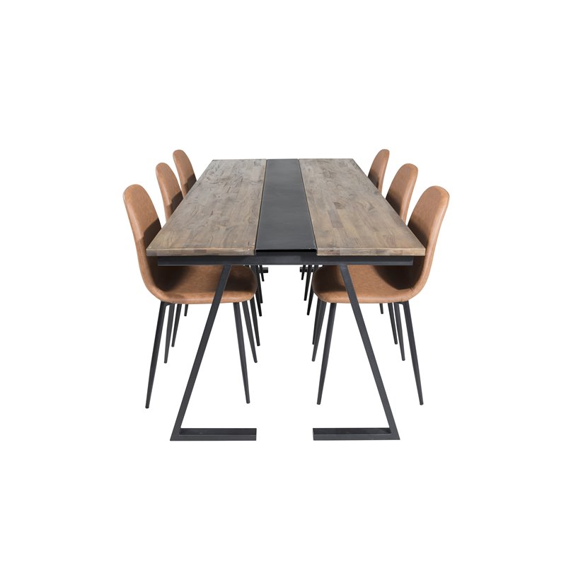 Jakarta Dining Table , 200*90*H75 - Dark Teak / Black, Polar Dining Chair - Brown / Black _6