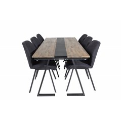 Jakarta Dining Table , 200*90*H75 - Dark Teak / Black, Gemma  Dining Chair - Black Legs - Black Fabric_6