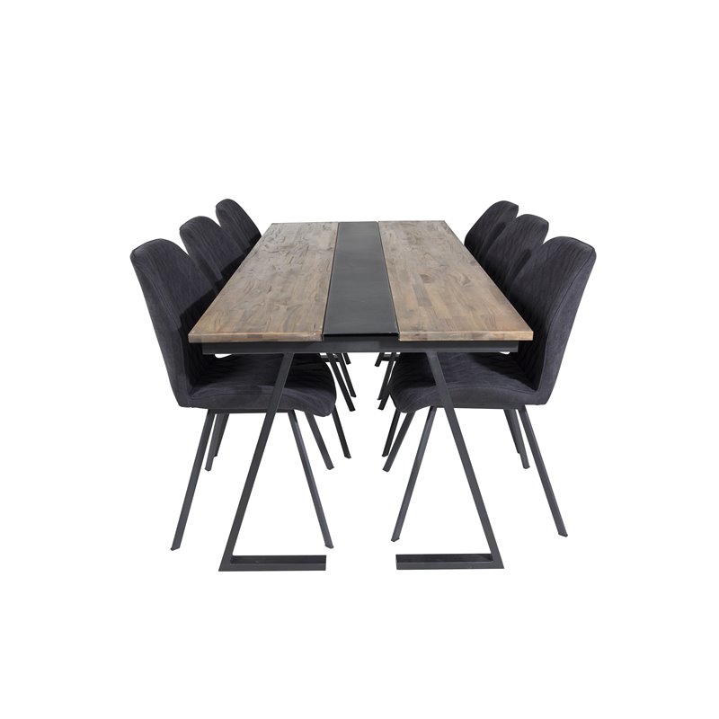 Jakarta Dining Table , 200*90*H75 - Dark Teak / Black, Gemma  Dining Chair - Black Legs - Black Fabric_6