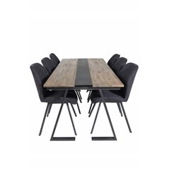 Jakarta Dining Table , 200*90*H75 - Dark Teak / Black, Gemma  Dining Chair - Black Legs - Black Fabric_6