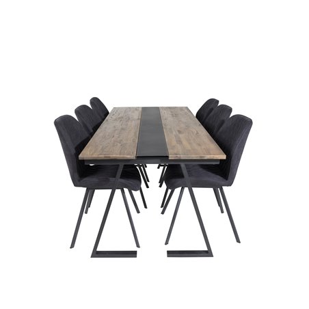 Jakarta Dining Table , 200*90*H75 - Dark Teak / Black, Gemma  Dining Chair - Black Legs - Black Fabric_6