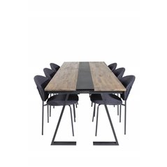 Jakarta Dining Table , 200*90*H75 - Dark Teak / Black, Vault Dining Chair - Black Legs - Black Fabric_6