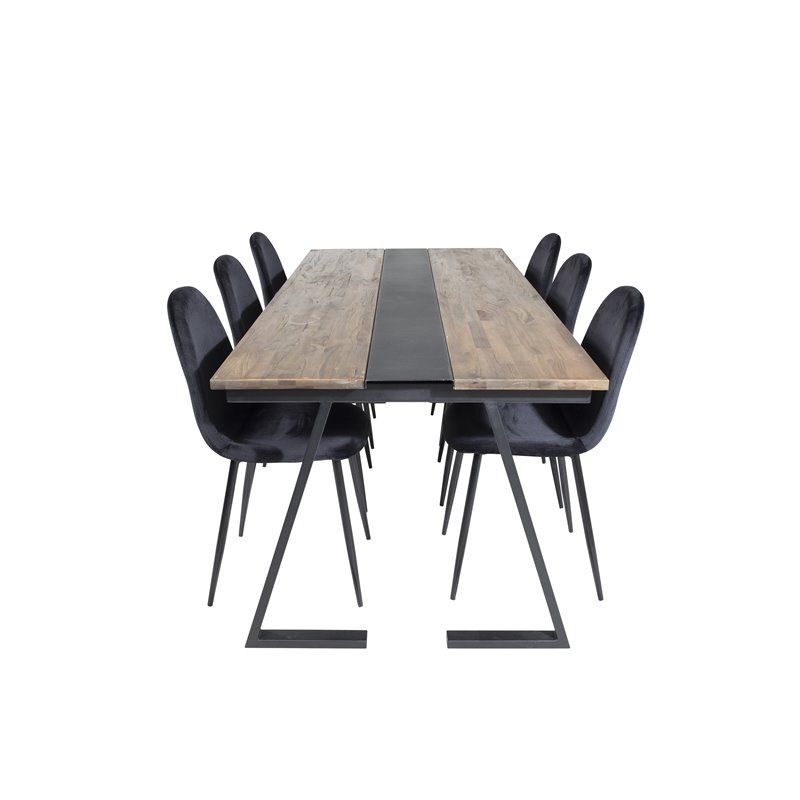 Jakarta Dining Table , 200*90*H75 - Dark Teak / Black, Polar Dining Chair - Black legs / Black Velvet (ersätter 19902-888)_6