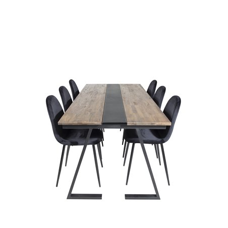 Jakarta Dining Table , 200*90*H75 - Dark Teak / Black, Polar Dining Chair - Black legs / Black Velvet (ersätter 19902-888)_6