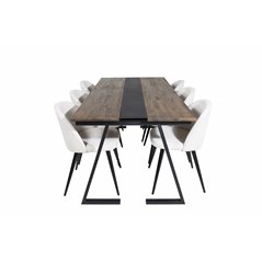 Jakarta Dining Table , 200*90*H75 - Dark Teak / Black, Velvet Dining Chair Corduroy - Beige / Black_6