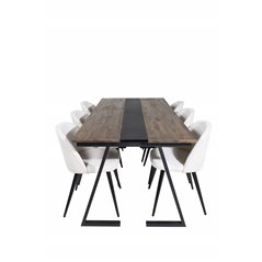 Jakarta Dining Table , 200*90*H75 - Dark Teak / Black, Velvet Dining Chair Corduroy - Beige / Black_6