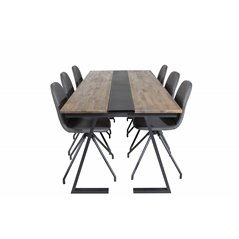 Jakarta Dining Table , 200*90*H75 - Dark Teak / Black, Polar Dining Chair with Spin function - black Legs - Black PU - Black Sti