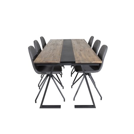 Jakarta Dining Table , 200*90*H75 - Dark Teak / Black, Polar Dining Chair with Spin function - black Legs - Black PU - Black Sti
