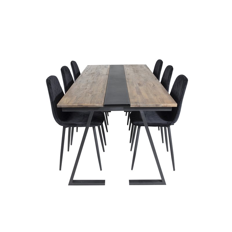 Jakarta Dining Table , 200*90*H75 - Dark Teak / Black, Polar Diamond Dining Chair - Black Legs - Black Velvet_6