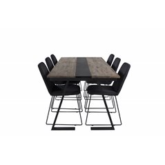 Jakarta Dining Table , 200*90*H75 - Dark Teak / Black, Muce Dining Chair - Black Legs - Black Fabric_6
