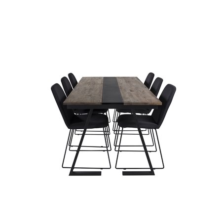 Jakarta Dining Table , 200*90*H75 - Dark Teak / Black, Muce Dining Chair - Black Legs - Black Fabric_6