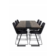 Jakarta Dining Table , 200*90*H75 - Dark Teak / Black, Muce  Dining Chair - Black Legs - Black Fabric_6