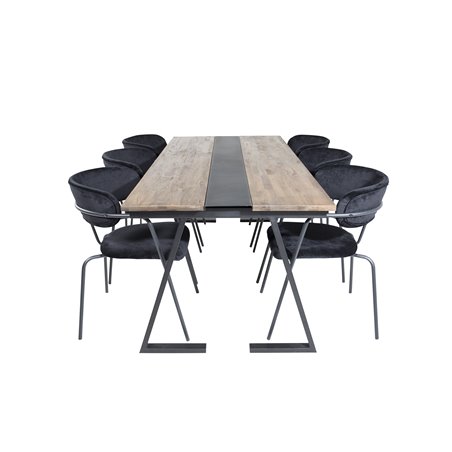 Jakarta Dining Table , 200*90*H75 - Dark Teak / Black, Arrow armchair - Black Legs - Black Velvet_6