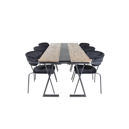 Jakarta Dining Table , 200*90*H75 - Dark Teak / Black, Arrow armchair - Black Legs - Black Velvet_6