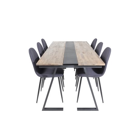 Jakarta Dining Table , 200*90*H75 - Dark Teak / Black, Polar Dining Chair - Black Legs - Black Fabric_6