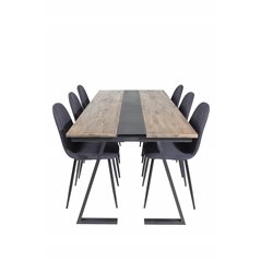 Jakarta Dining Table , 200*90*H75 - Dark Teak / Black, Polar Dining Chair - Black Legs - Black Fabric_6