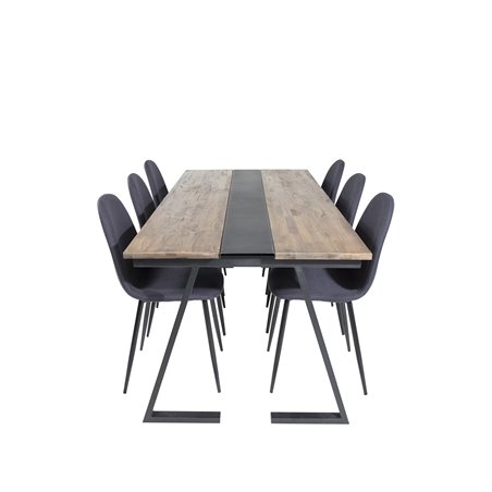 Jakarta Dining Table , 200*90*H75 - Dark Teak / Black, Polar Dining Chair - Black Legs - Black Fabric_6