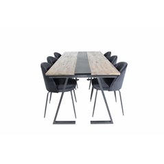 Jakarta Dining Table , 200*90*H75 - Dark Teak / Black, Wrinkles Dining Chair - Black Legs - Black  Velvet_6