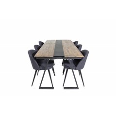 Jakarta Dining Table , 200*90*H75 - Dark Teak / Black, Velvet Dining Chiar  - Black legs- Black Fabric_6