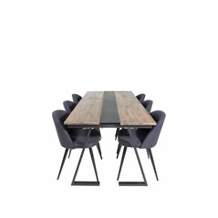 Jakarta Dining Table , 200*90*H75 - Dark Teak / Black, Velvet Dining Chiar  - Black legs- Black Fabric_6