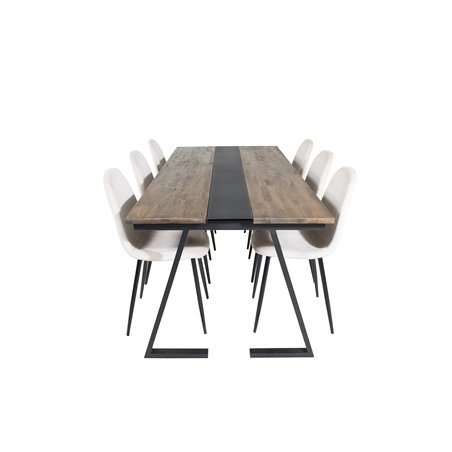 Jakarta Dining Table , 200*90*H75 - Dark Teak / Black, Polar Dining Chair- Black legs / Beige Velvet (ersätter 19902-880)_6