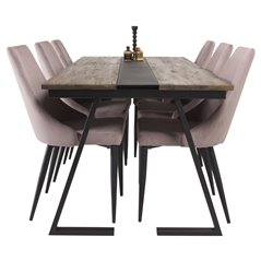 Jakarta Dining Table , 200*90*H75 - Dark Teak / Black, Leone Dining Chair - Pink / Black_6
