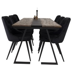 Jakarta Dining Table , 200*90*H75 - Dark Teak / Black, Velvet Deluxe Dining Chair - Black / Black_6