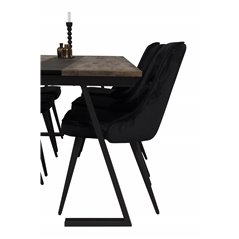 Jakarta Dining Table , 200*90*H75 - Dark Teak / Black, Velvet Deluxe Dining Chair - Black / Black_6