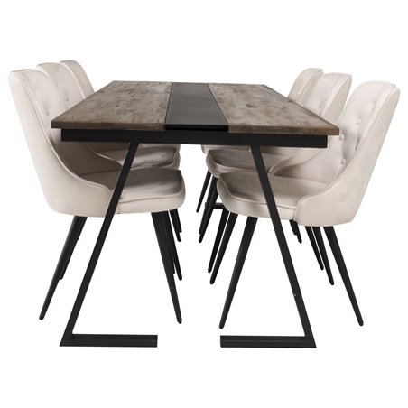 Jakarta Dining Table , 200*90*H75 - Dark Teak / Black, Velvet Deluxe Dining Chair - Beige / Black_6