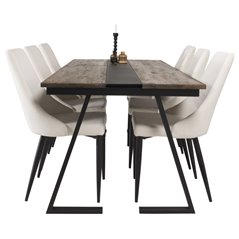 Jakarta Dining Table , 200*90*H75 - Dark Teak / Black, Leone Dining Chair - Beige / Black_6