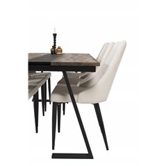 Jakarta Dining Table , 200*90*H75 - Dark Teak / Black, Leone Dining Chair - Beige / Black_6