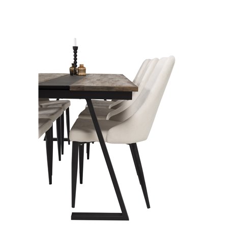 Jakarta Dining Table , 200*90*H75 - Dark Teak / Black, Leone Dining Chair - Beige / Black_6