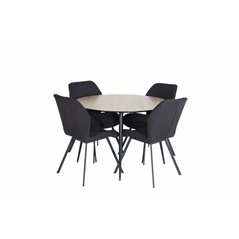 Silar Dining Table - Round 100 cm - "Wood Look" Melamine / Black Legs, Gemma Dining Chair - Black Legs - Black Fabric_4