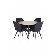 Silar Dining Table - Round 100 cm - "Wood Look" Melamine / Black Legs, Gemma Dining Chair - Black Legs - Black Fabric_4