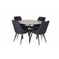 Silar Dining Table - Round 100 cm - "Wood Look" Melamine / Black Legs, Velvet Deluxe Dining Chair - Black Legs - Black Fabric_4